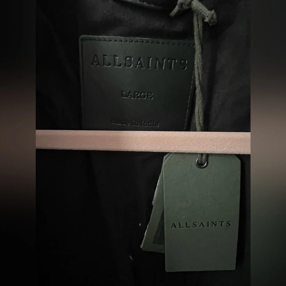 AllSaints Cora Leather Snap Back Collar Jacket Men’s Size Large in Jet Black - Picture 4 of 9